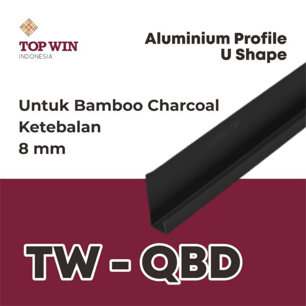Lis / List Aluminium Profile (U Shape) - 8 mm Hitam
